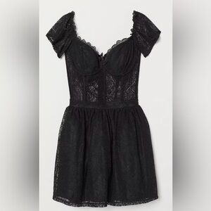 H&M corset lace princess mesh little black dress